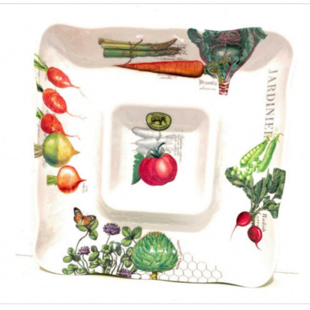 Michel Design Works Melamine Serveware Square Tray Chip & Dip Vegetable Kingdom